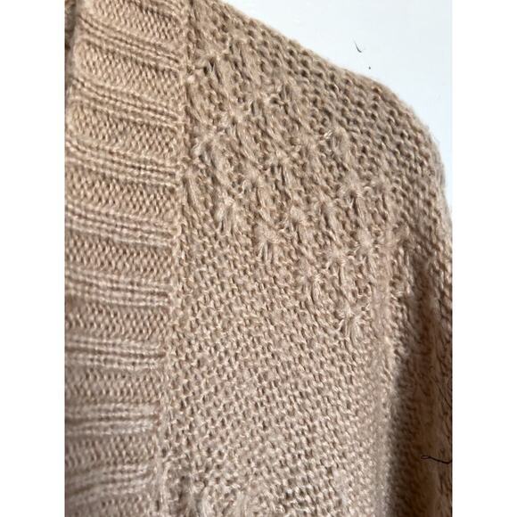 Wooden Ships Open Cardigan Sweater Knit Fuzzy Textured S/L Tan Camel Cozy - Picture 2 of 5